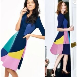 Boden Alice Colorblock Dress in Blue, Pink, and Yellow, size 6R